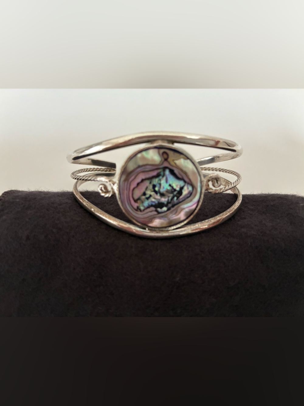 Vintage Alpaca Mexico Abalone Cuff Bracelet